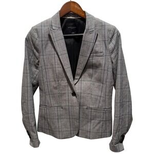 Banana Republic Classic‎ Fit Plaid Blazer Women Size 4 Gray Single Button Jacket